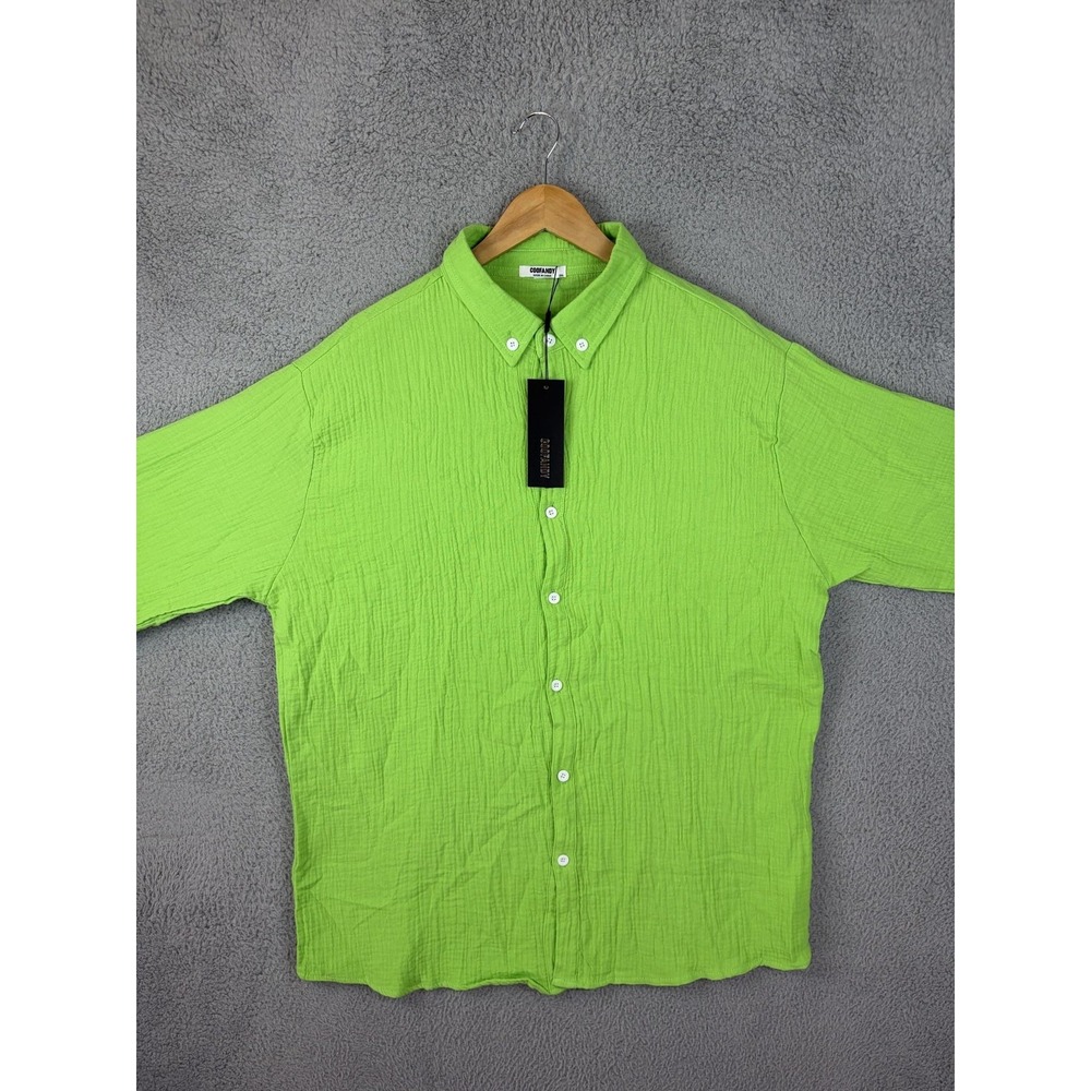 Coofandy Shirt Mens 2XL Green Solid Long Sleeve Button Front Casual Summer New
